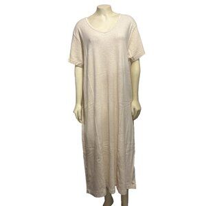 L.L. Bean PXL Oatmeal Beige Cotton Knit V-Knit Long Dress Short-Sleeve NEW